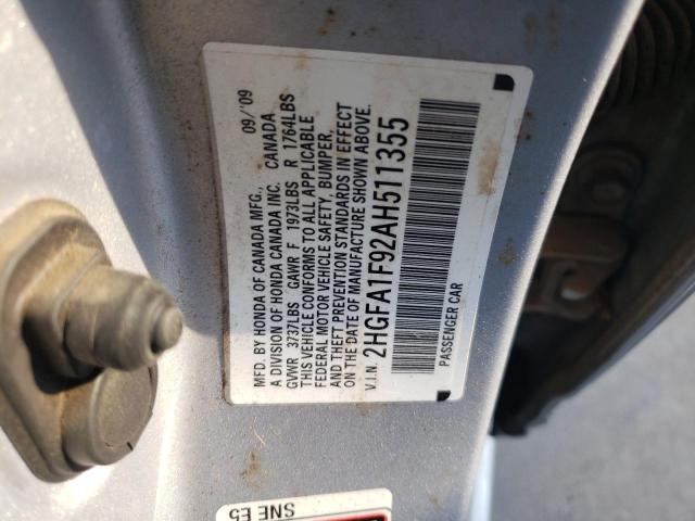 Photo 10 from auction – 2010 HONDA CIVIC EXL with VIN 2HGFA1F92AH511355