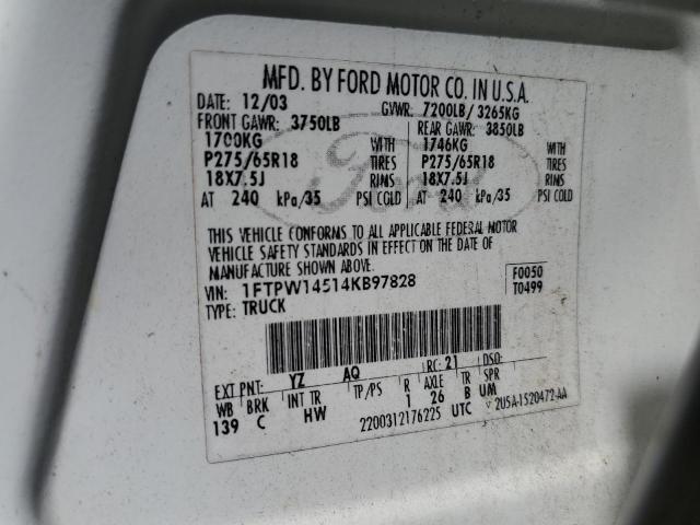 Photo 10 from auction – 2004 FORD F150 SUPER with VIN 1FTPW14514KB97828