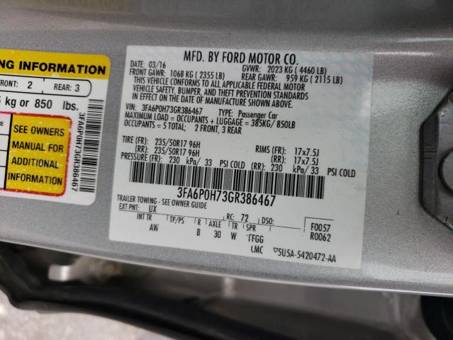 Photo 10 from auction – 2016 FORD FUSION SE with VIN 3FA6P0H73GR386467