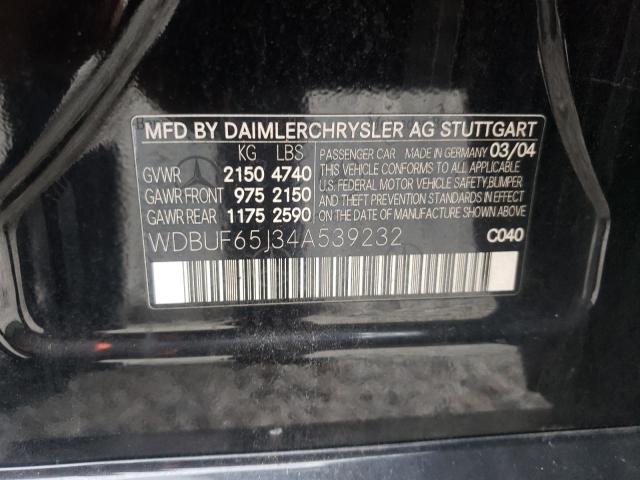 Photo 10 from auction – 2004 MERCEDES-BENZ E 320 with VIN WDBUF65J34A539232