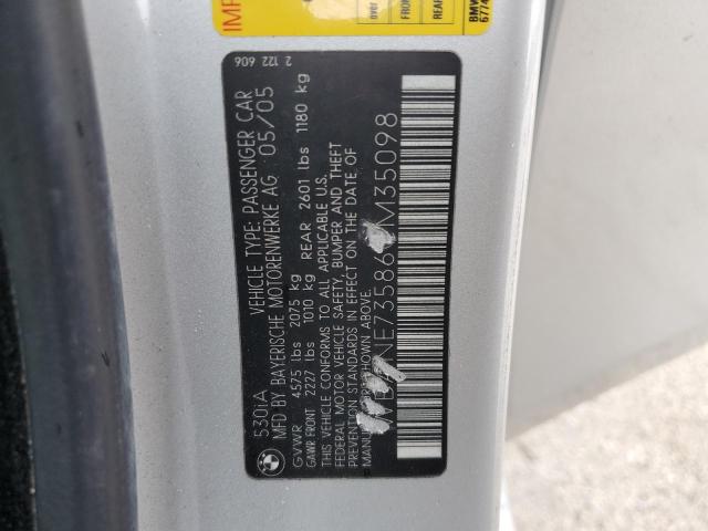 Photo 10 from auction – 2006 BMW 530 I with VIN WBANE73586CM35098