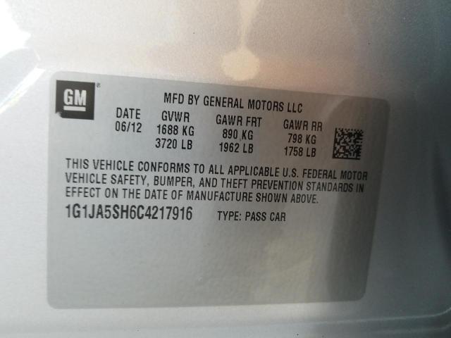 Photo 10 from auction – 2012 CHEVROLET SONIC LS with VIN 1G1JA5SH6C4217916