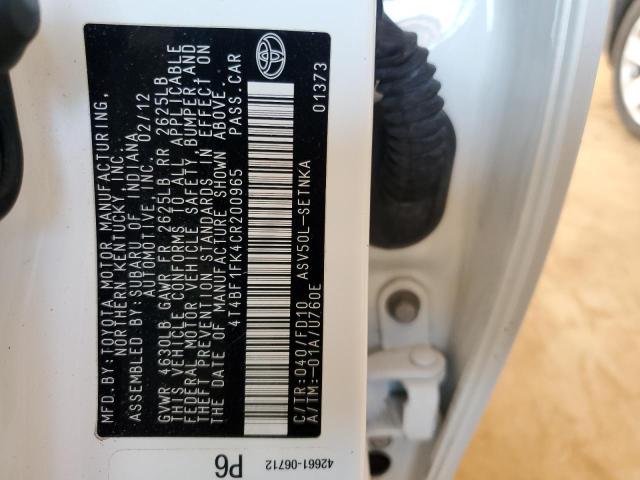 Photo 10 from auction – 2012 TOYOTA CAMRY BASE with VIN 4T4BF1FK4CR200965