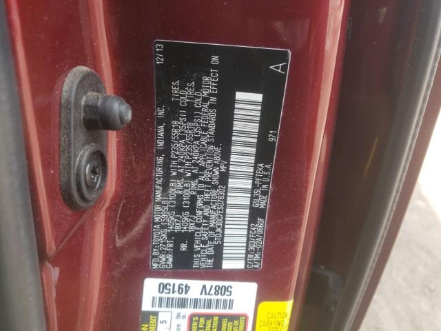 Photo 10 from auction – 2014 TOYOTA SIENNA LE with VIN 5TDJK3DC7ES078302