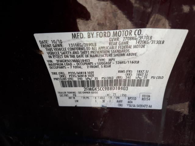 Photo 10 from auction – 2011 FORD FLEX SEL with VIN 2FMGK5CC9BBD18403