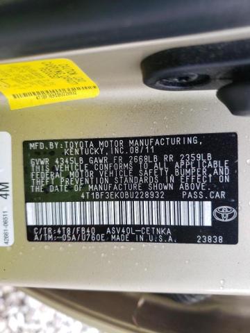 Photo 10 from auction – 2011 TOYOTA CAMRY BASE with VIN 4T1BF3EK0BU228932