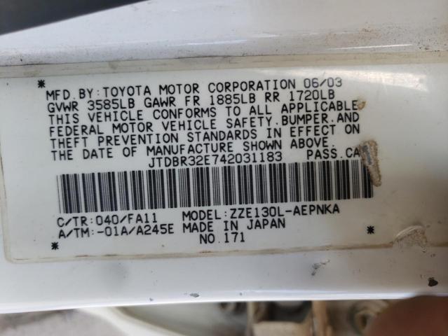Photo 10 from auction – 2004 TOYOTA COROLLA CE with VIN JTDBR32E742031183