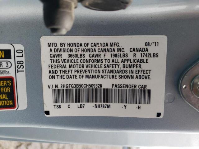 Photo 10 from auction – 2012 HONDA CIVIC LX with VIN 2HGFG3B50CH509328