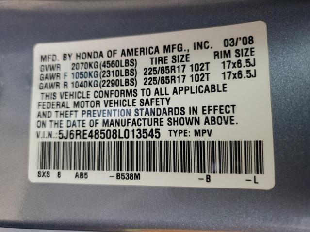 Photo 10 from auction – 2008 HONDA CR-V EX with VIN 5J6RE48508L013545