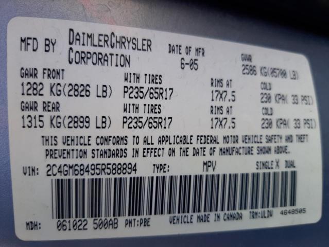 Photo 10 from auction – 2005 CHRYSLER PACIFICA T with VIN 2C4GM68495R588894