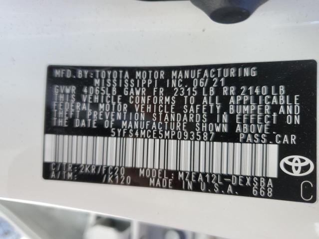 Photo 10 from auction – 2021 TOYOTA COROLLA SE with VIN 5YFS4MCE5MP093587