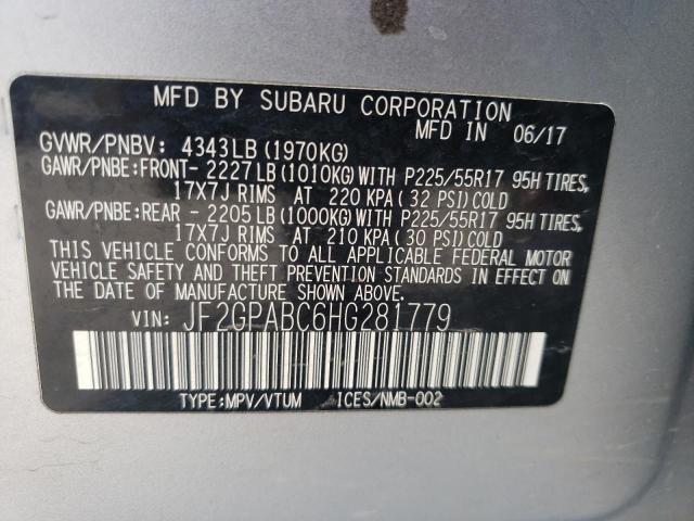 Photo 10 from auction – 2017 SUBARU CROSSTREK with VIN JF2GPABC6HG281779