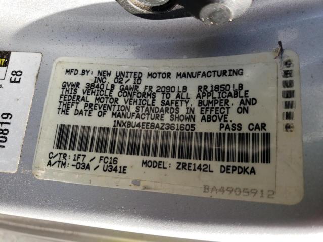 Photo 10 from auction – 2010 TOYOTA COROLLA BA with VIN 1NXBU4EE8AZ361605