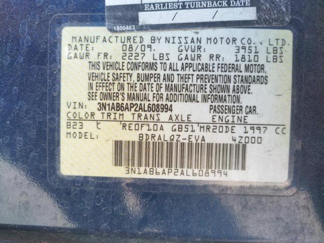 Photo 10 from auction – 2010 NISSAN SENTRA with VIN 3N1AB6AP2AL608994