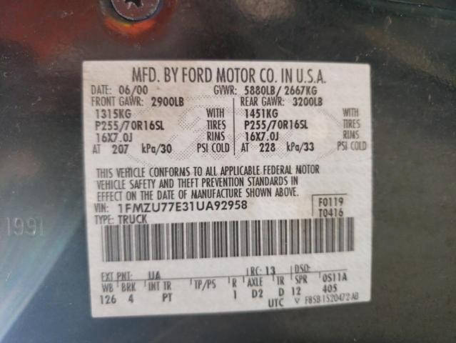 Photo 10 from auction – 2001 FORD EXPLORER S with VIN 1FMZU77E31UA92958