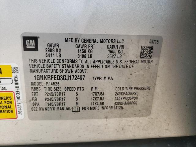 Photo 10 from auction – 2016 CHEVROLET TRAVERSE L with VIN 1GNKRFED3GJ172497