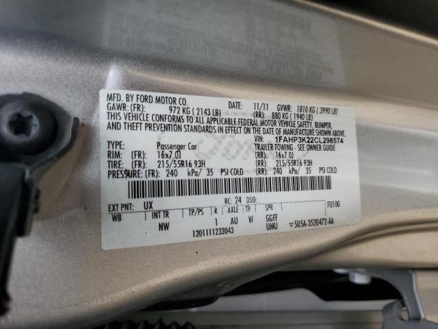 Photo 10 from auction – 2012 FORD FOCUS SE with VIN 1FAHP3K22CL298574