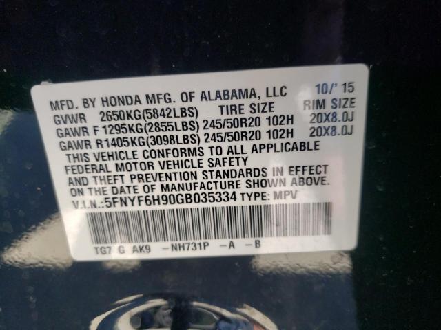 Photo 10 from auction – 2016 HONDA PILOT TOUR with VIN 5FNYF6H90GB035334