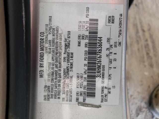 Photo 10 from auction – 2007 LINCOLN MKZ with VIN 3LNHM26T67R636044
