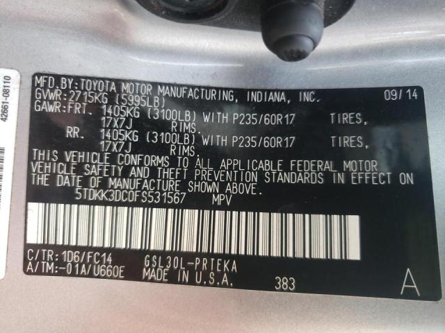 Photo 10 from auction – 2015 TOYOTA SIENNA LE with VIN 5TDKK3DC0FS531567