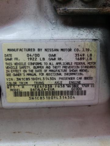 Photo 10 from auction – 2000 NISSAN SENTRA BAS with VIN 3N1CB51D0YL314304