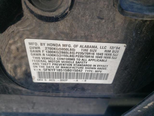 Photo 10 from auction – 2005 HONDA PILOT EXL with VIN 5FNYF18515B015042
