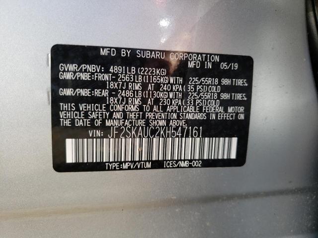 Photo 10 from auction – 2019 SUBARU FORESTER L with VIN JF2SKAUC2KH547161