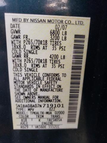 Photo 10 from auction – 2007 NISSAN ARMADA SE with VIN 5N1BA08A07N719101