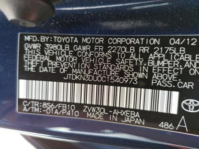 Photo 10 from auction – 2012 TOYOTA PRIUS with VIN JTDKN3DU0C1540973