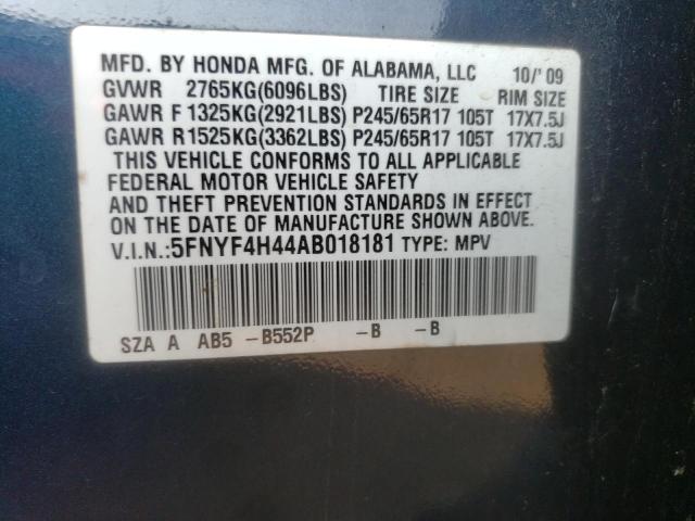 Photo 10 from auction – 2010 HONDA PILOT EX with VIN 5FNYF4H44AB018181
