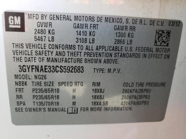 Photo 10 from auction – 2012 CADILLAC SRX LUXURY with VIN 3GYFNAE33CS592683