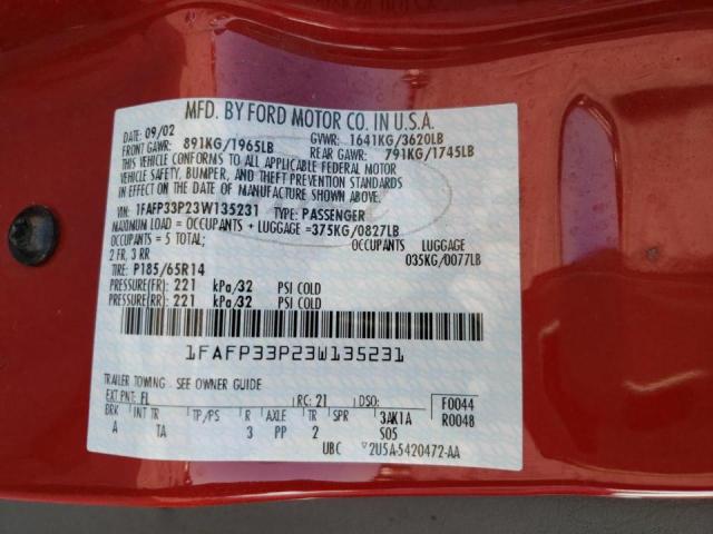 Photo 10 from auction – 2003 FORD FOCUS LX with VIN 1FAFP33P23W135231