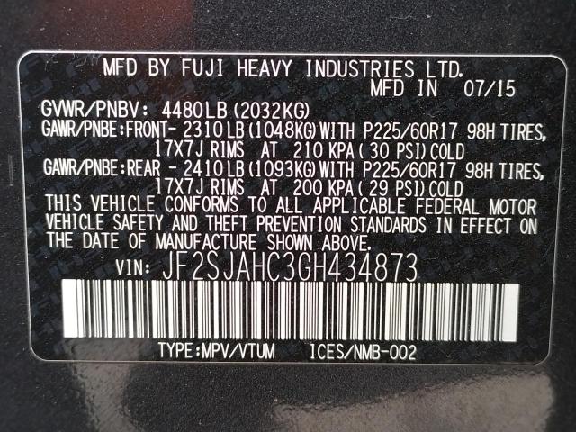 Photo 10 from auction – 2016 SUBARU FORESTER 2 with VIN JF2SJAHC3GH434873