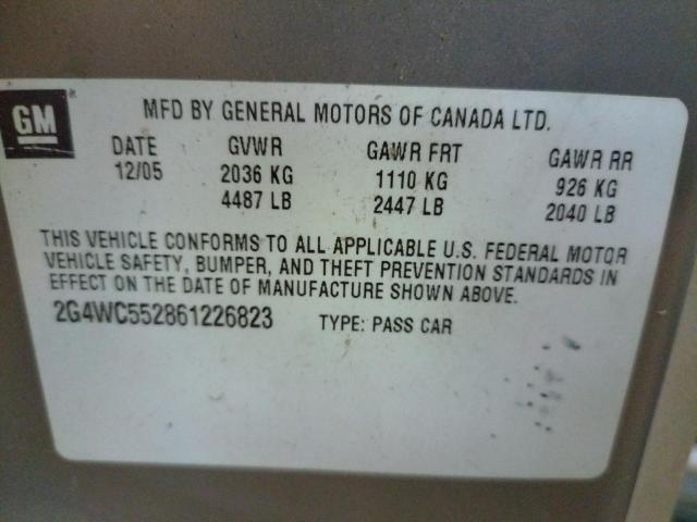 Photo 10 from auction – 2006 BUICK LACROSSE with VIN 2G4WC552861226823