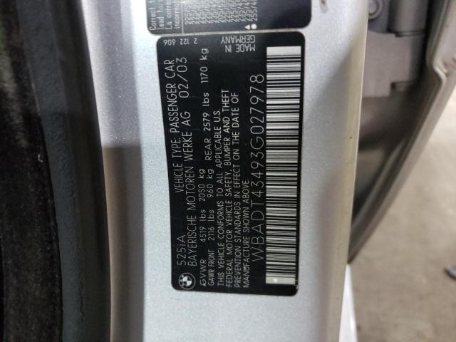 Photo 10 from auction – 2003 BMW 525 I AUTO with VIN WBADT43493G027978