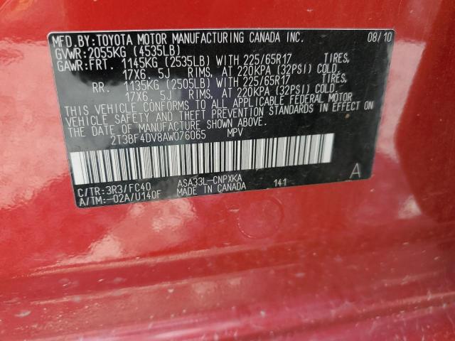 Photo 10 from auction – 2010 TOYOTA RAV4 with VIN 2T3BF4DV8AW076065