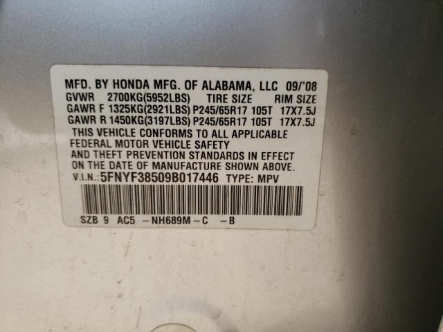 Photo 10 from auction – 2009 HONDA PILOT EXL with VIN 5FNYF38509B017446