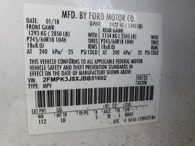 Photo 10 from auction – 2018 FORD EDGE SEL with VIN 2FMPK3J8XJBB51602