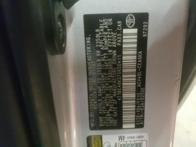 Photo 10 from auction – 2007 TOYOTA CAMRY CE with VIN 4T1BE46K27U650411