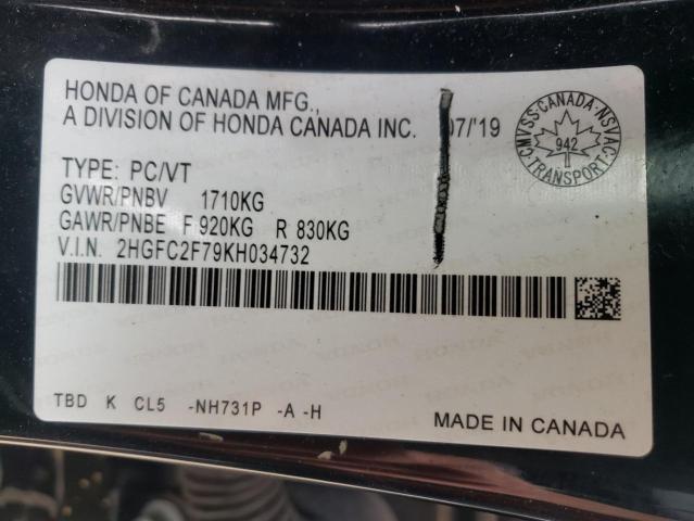 Photo 10 from auction – 2019 HONDA CIVIC EX with VIN 2HGFC2F79KH034732