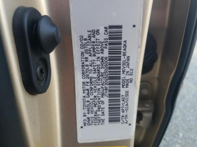 Photo 10 from auction – 2002 LEXUS ES 300 with VIN JTHBF30G525026006