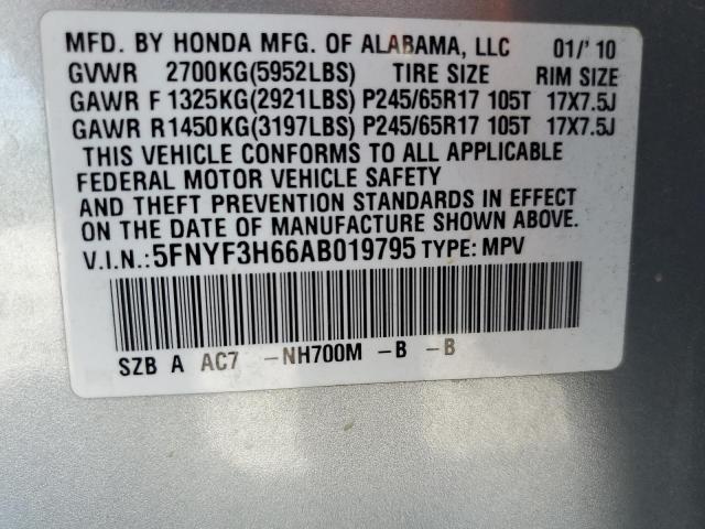Photo 10 from auction – 2010 HONDA PILOT EXL with VIN 5FNYF3H66AB019795