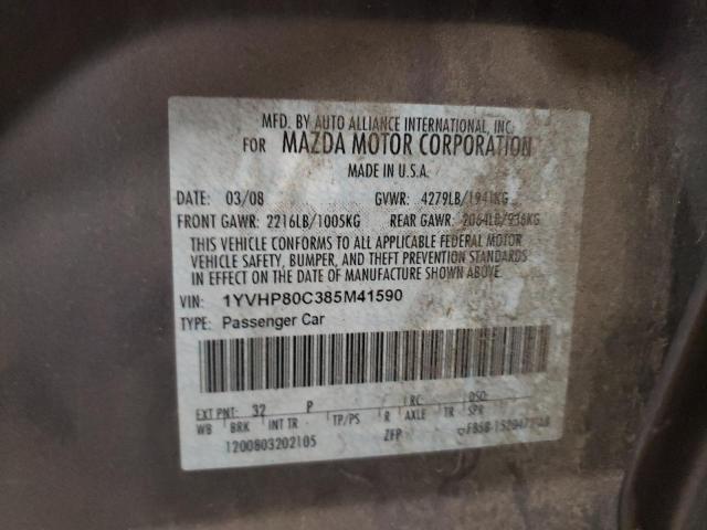 Photo 10 from auction – 2008 MAZDA 6 I with VIN 1YVHP80C385M41590