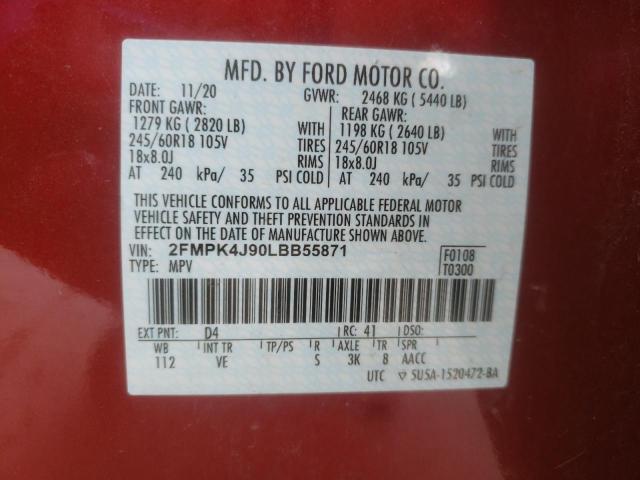 Photo 10 from auction – 2020 FORD EDGE SEL with VIN 2FMPK4J90LBB55871