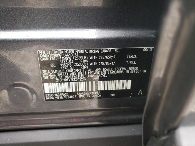 Photo 10 from auction – 2019 TOYOTA RAV4 XLE with VIN 2T3P1RFV1KC019207