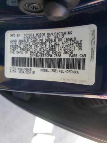 Photo 10 from auction – 2012 TOYOTA COROLLA BA with VIN 5YFBU4EE7CP017560