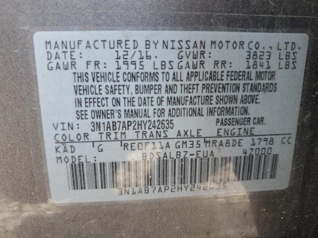 Photo 10 from auction – 2017 NISSAN SENTRA S with VIN 3N1AB7AP2HY242635