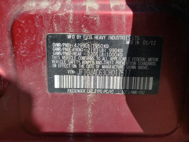 Photo 10 from auction – 2012 SUBARU IMPREZA PR with VIN JF1GJAC63CH017517