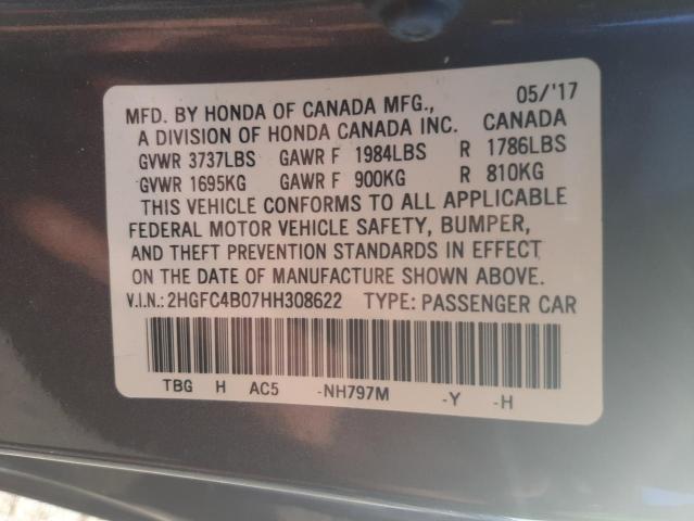 Photo 10 from auction – 2017 HONDA CIVIC LX with VIN 2HGFC4B07HH308622