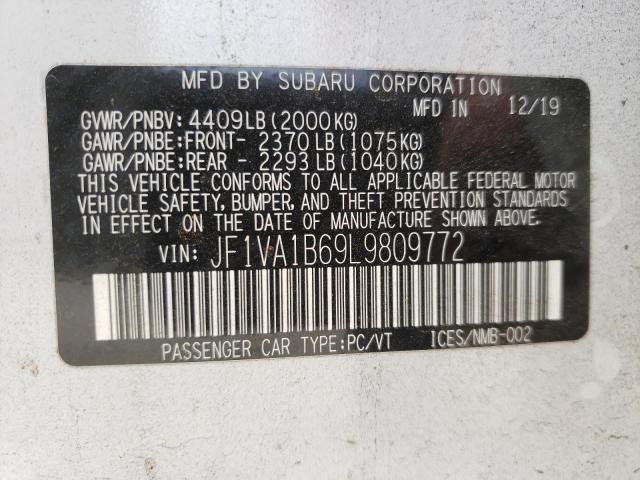 Photo 10 from auction – 2020 SUBARU WRX PREMIU with VIN JF1VA1B69L9809772